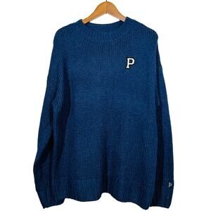 Victoria's Secret Pink Monogrammed P Sweater Crewneck Navy Blue White - M